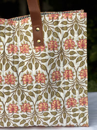Block Printed Quilted Cotton Tote Bag