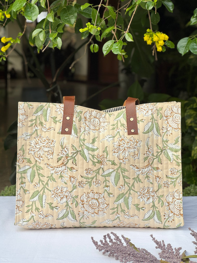 Block Printed Quilted Cotton Tote Bag
