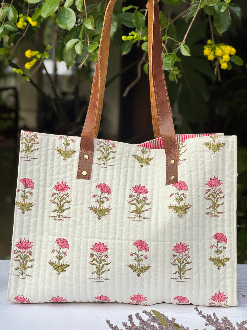 Block Printed Quilted Cotton Tote Bag