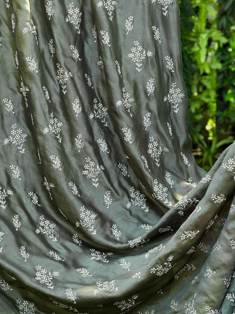 Embroidered 70gm Banarasi Silk Chanderi Fabric