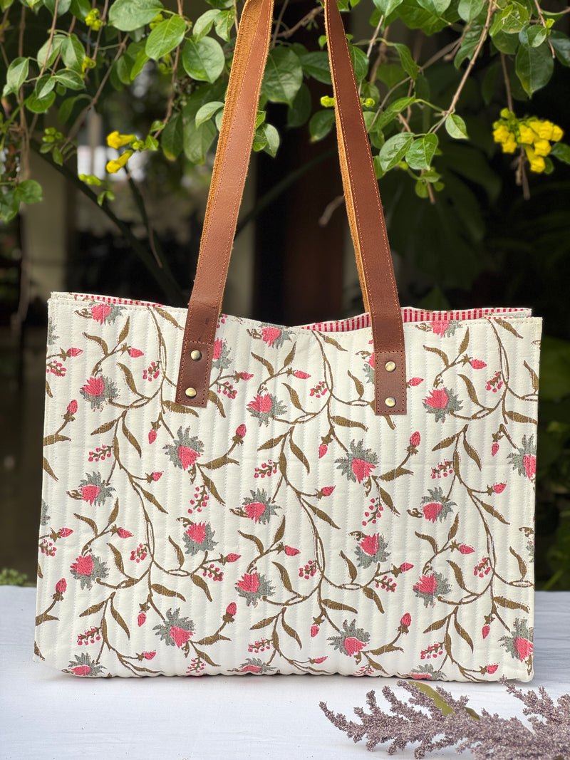 Block Printed Quilted Cotton Tote Bag